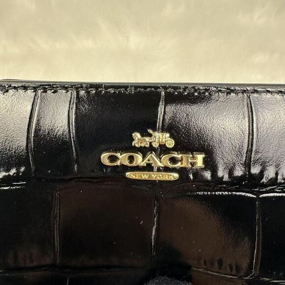 Coach Snap Wallet In Gold/Black Crocodile-embossed Leather C6092 NWT - Picture 5 of 7